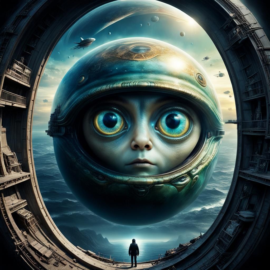 Hyperrealistic Alien Portrait in Double Exposure Style