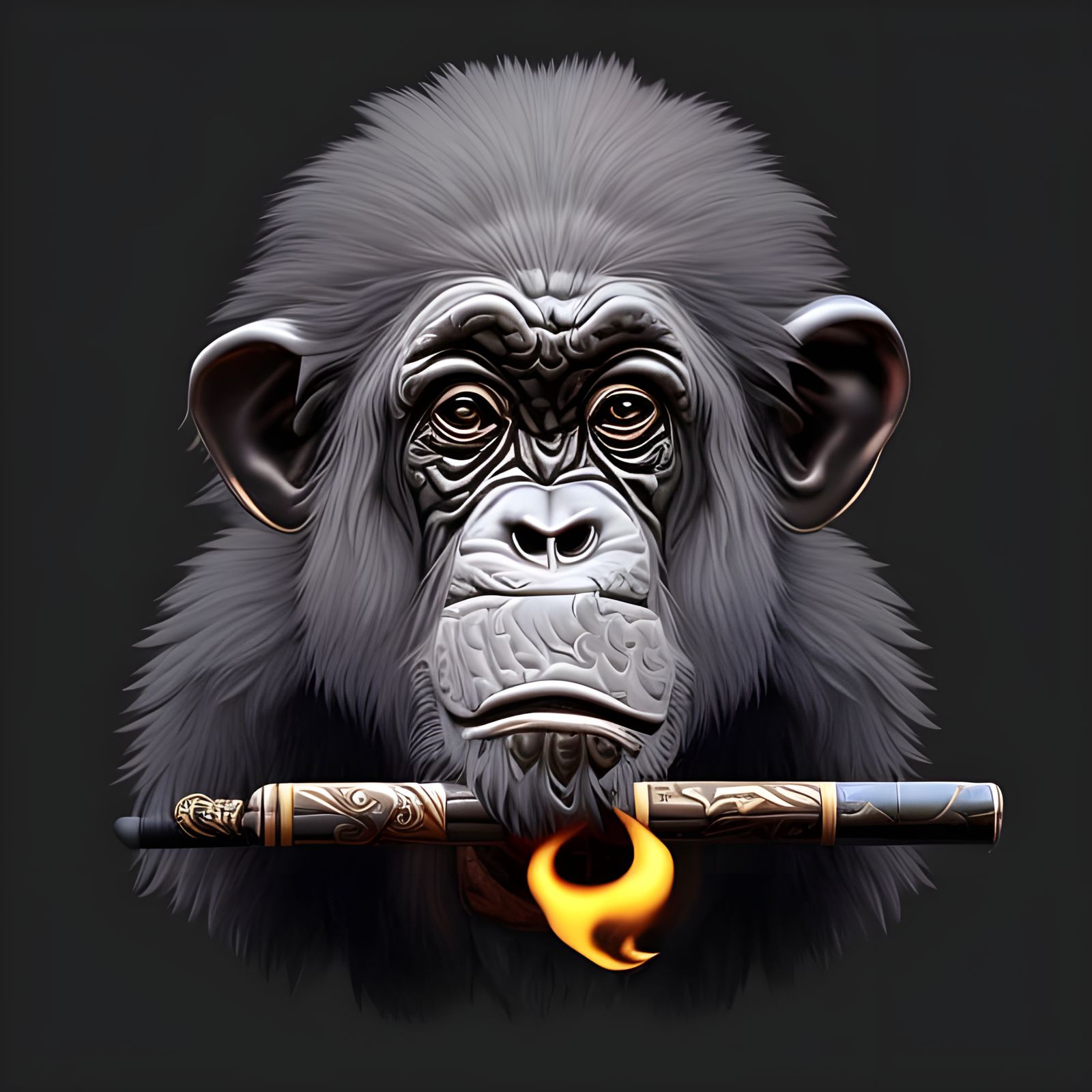 Anthropomorphic Ape God Smoking a Pipe