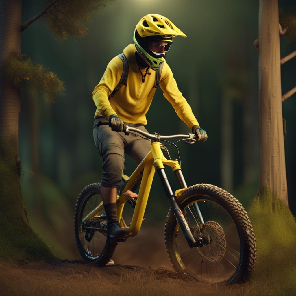 Downhill Mountain Biker with Yellow Norco Bike