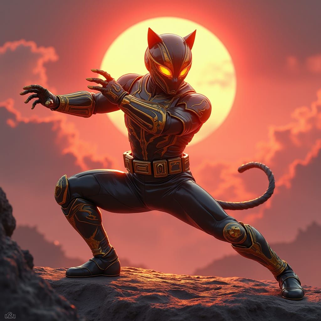 Epic Gold Cheetah Super Sentai Warrior in Retrofuturistic Ar...