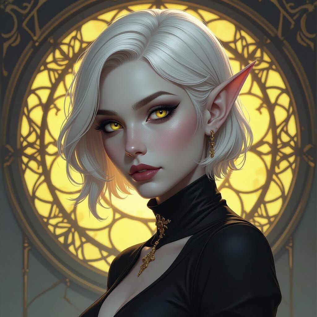 Dour Female Elf in Black, Dark Fantasy Concept Art