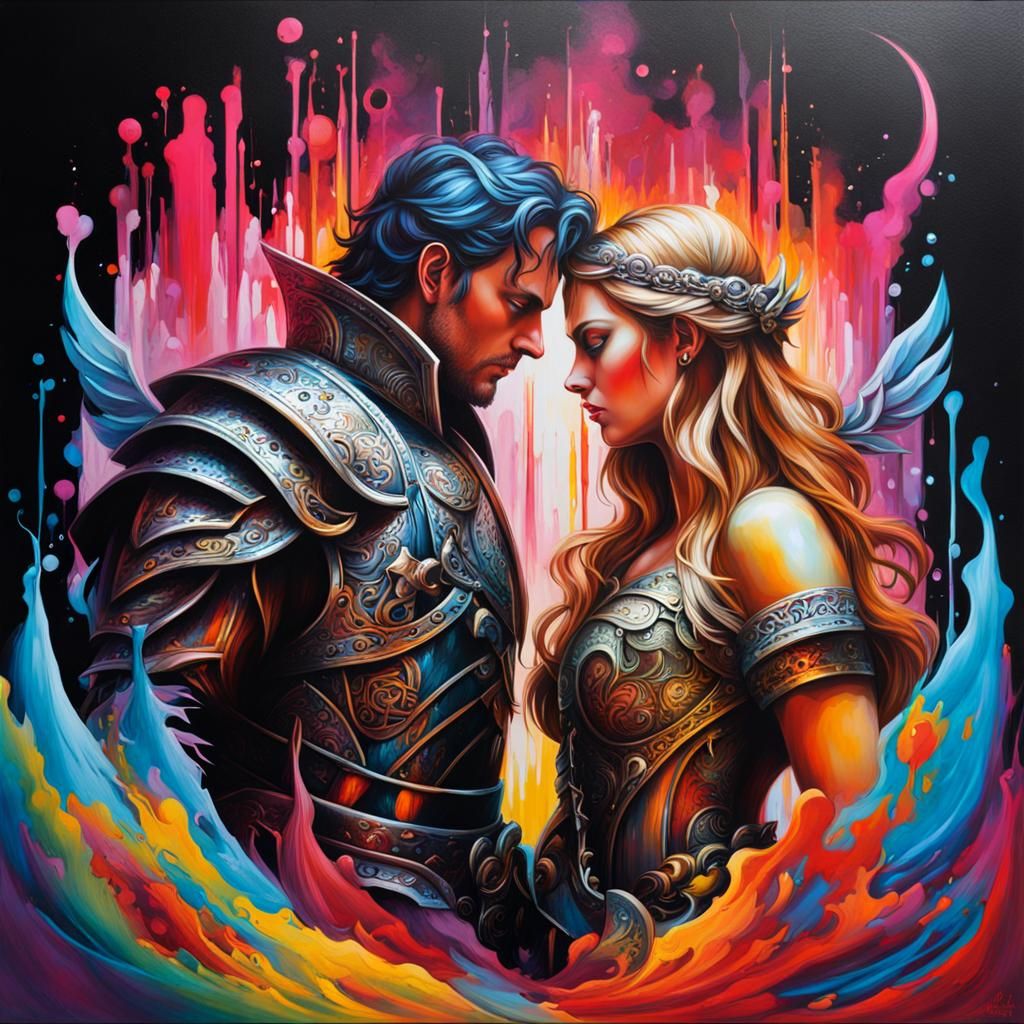 Siegfried and Brunhilde in Graffiti Splash Art Style