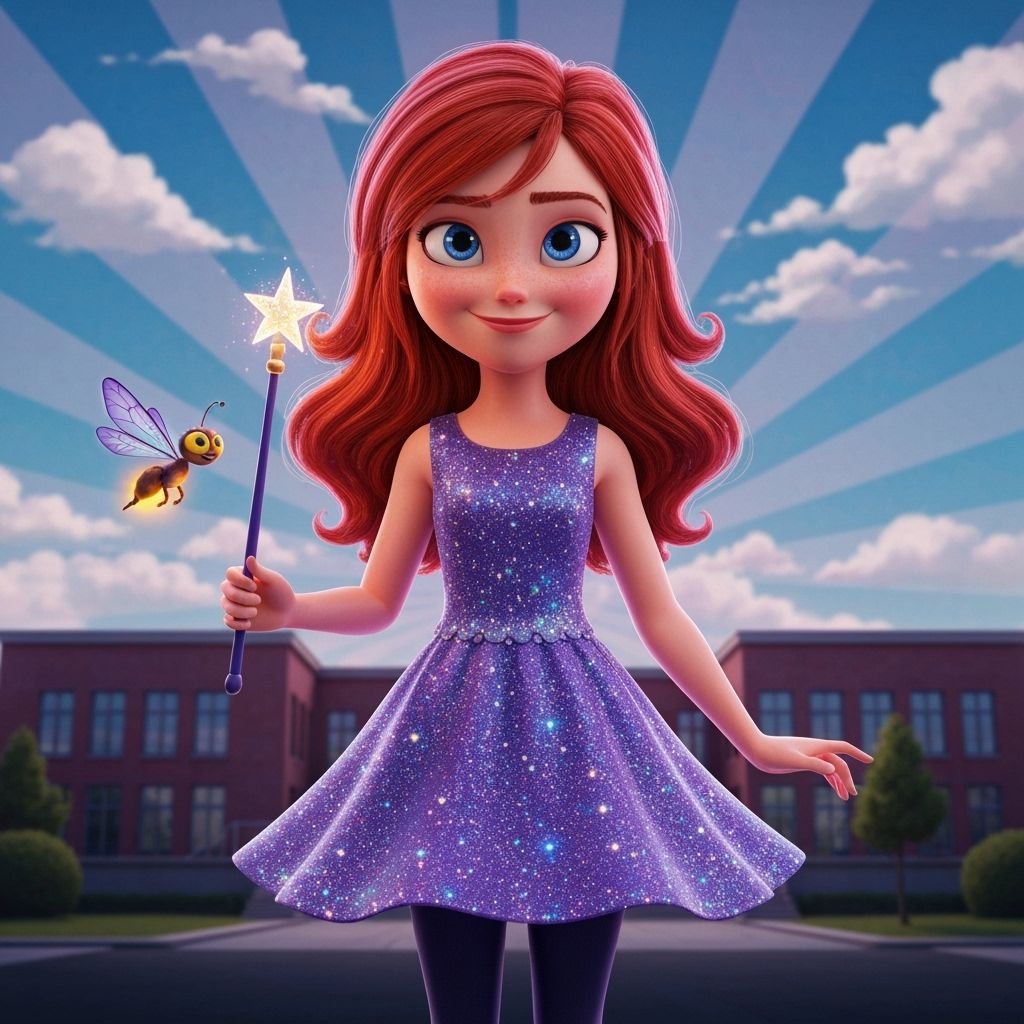 Magical Girl with Firefly Guardian in 3D Digital Art