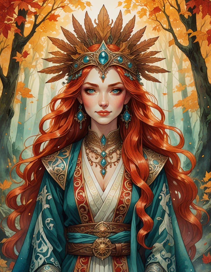 Mystical Woman in Enchanted Forest: Watercolor Portrait