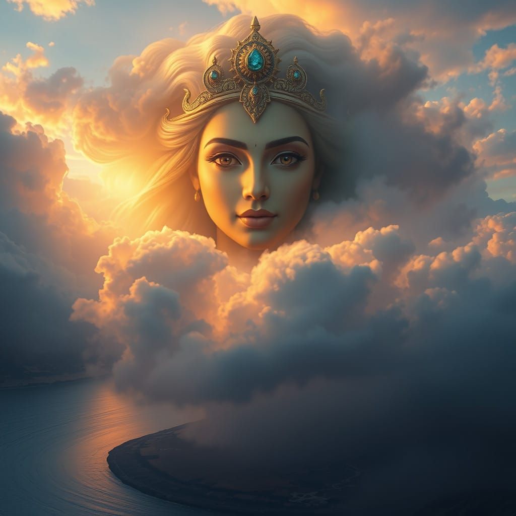 Mesopotamian Goddess Ishtar soars in the Euphrates River Sky