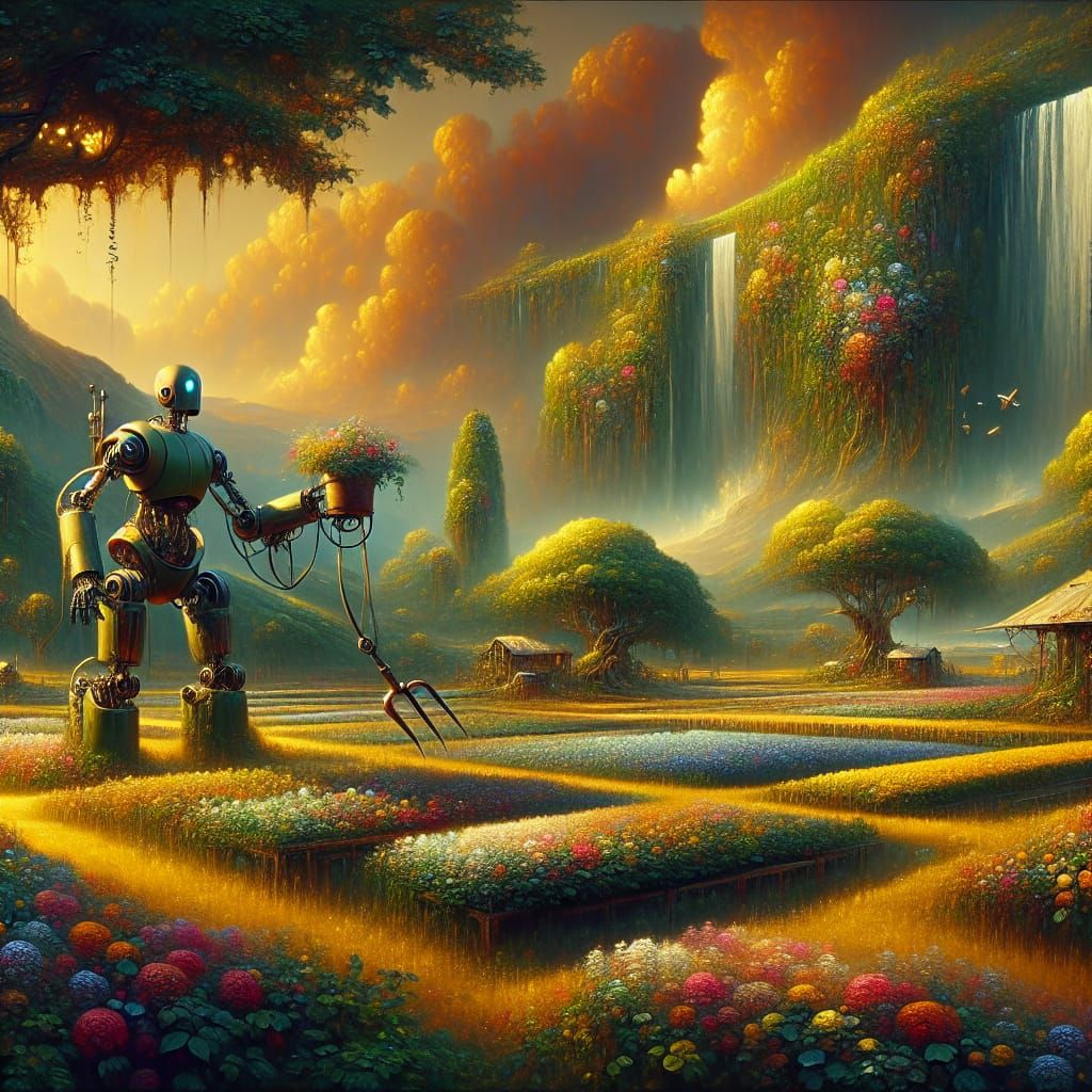 Robot Gardener Surveys Terraformed Planet in Renaissance Sty...