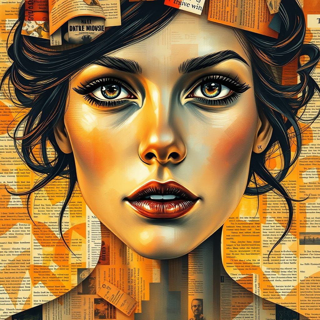 Surreal Portrait of a Beautiful Woman in Mosaic Style