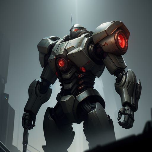 Cyberpunk Sentinel Enforcer in Futuristic Industrial Landsca...