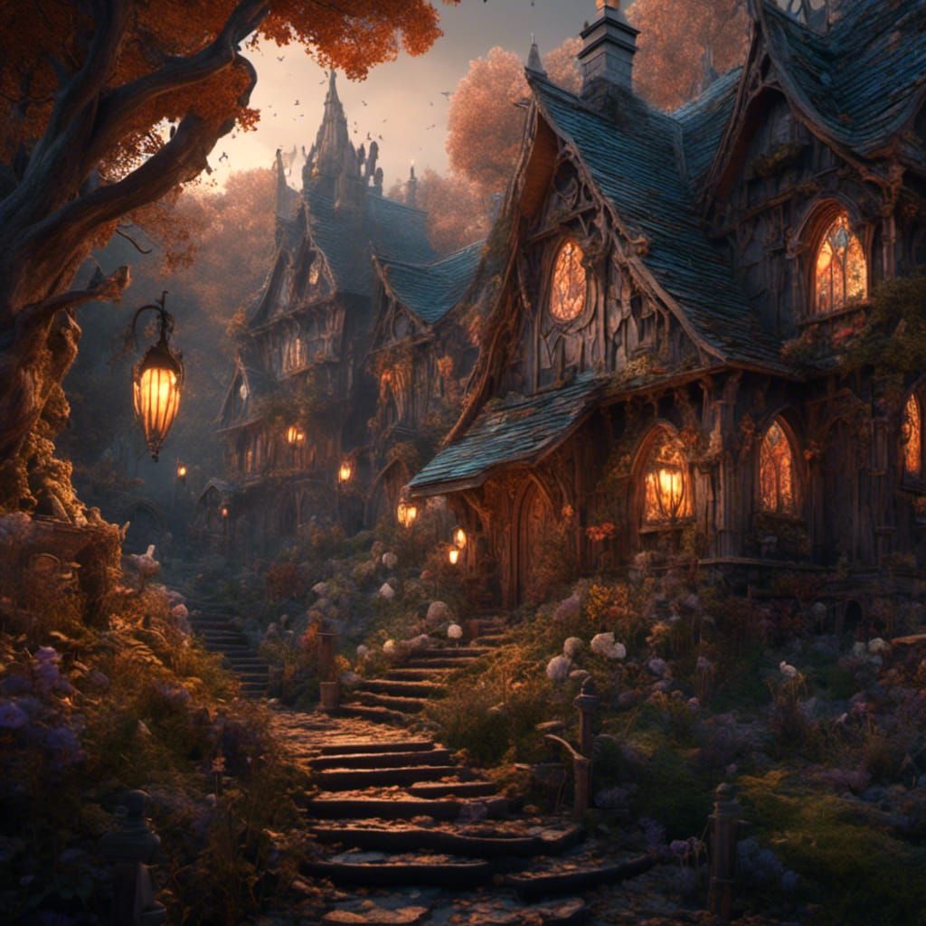 Tinkerbell's Fight: Detailed Matte Painting in Fantasy Style