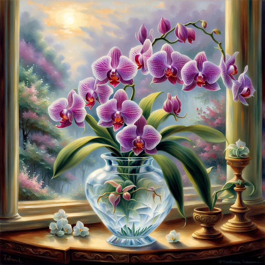 Orchid in Crystal Vase: Ethereal Fantasy Art