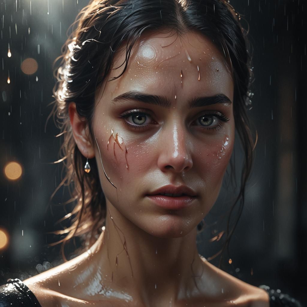 Single Tear Drops in Film Noir Aesthetic