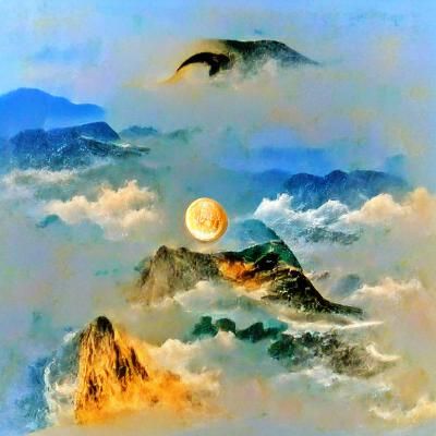 Mystical Moon Rising Above Mountains and Heavens