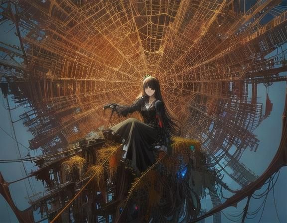 Woman Stares at Giant Spiderweb Concept Art