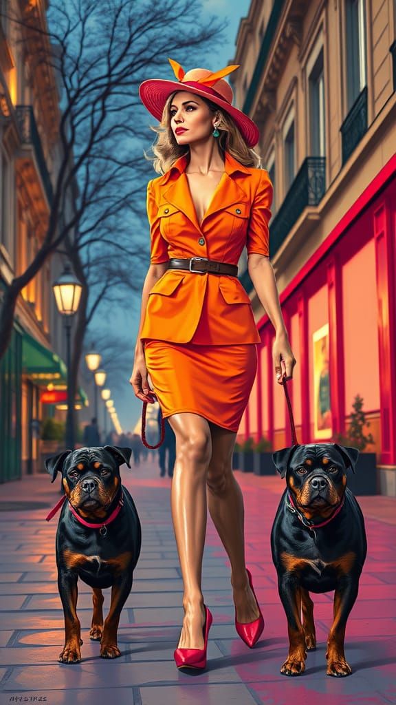 Vivacious high style Parisian woman walking down a Paris str...
