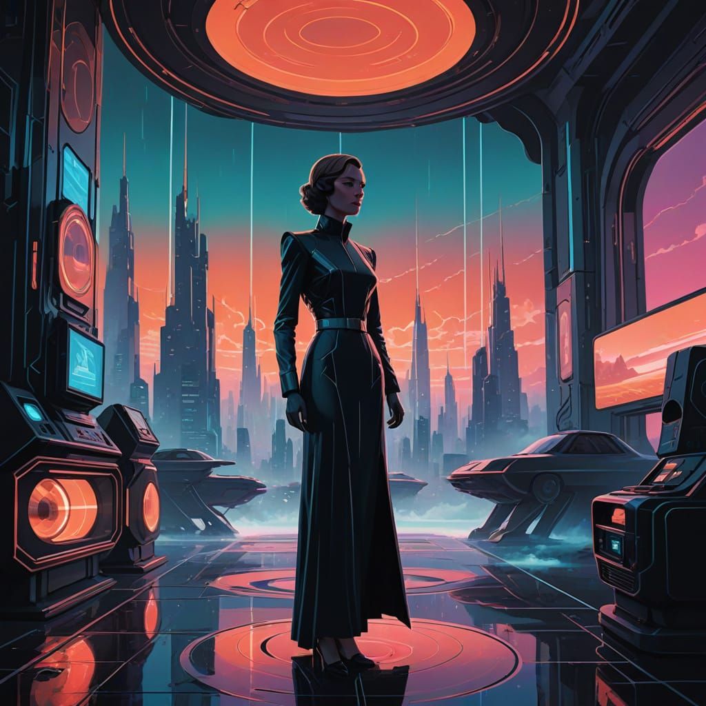 Mystical Femme Fatale Embracing Futuristic Cleaning in Art D...