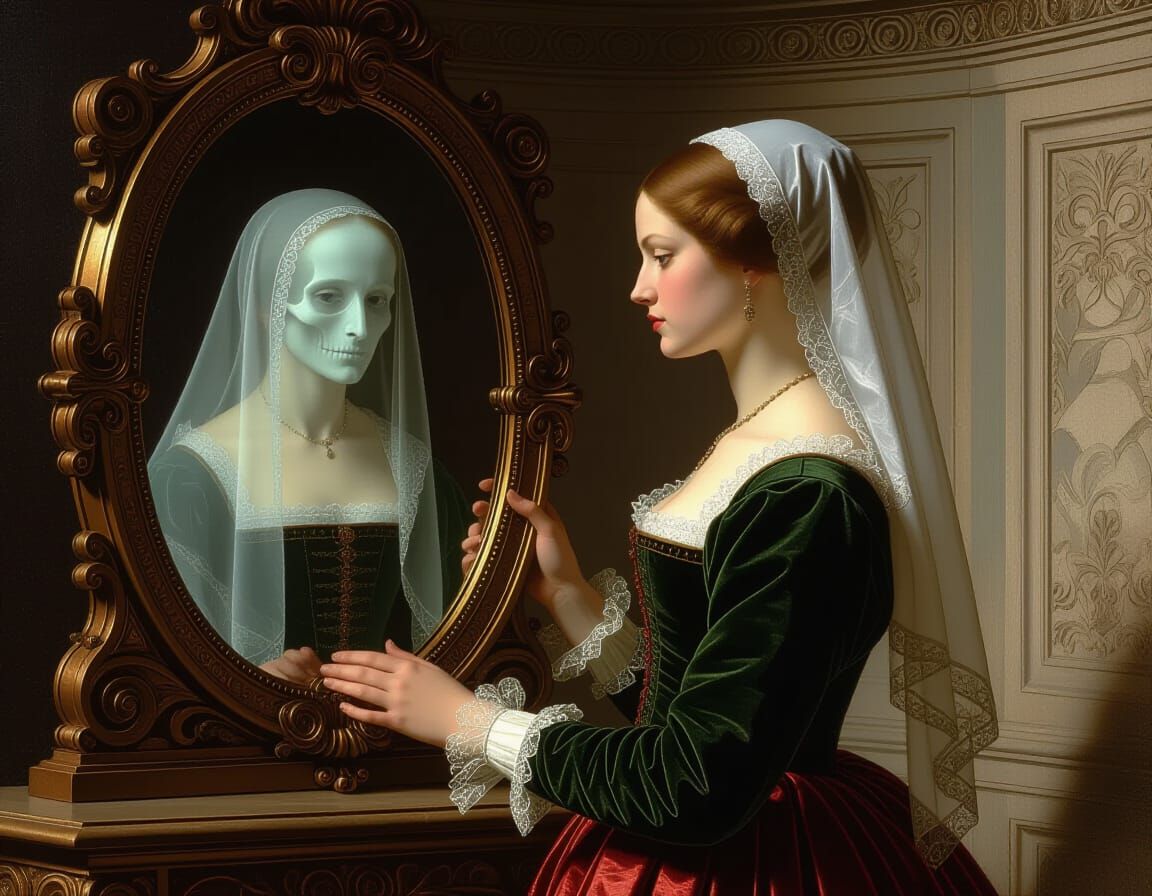 Renaissance Woman Sees Ghost in Mirror, Michelangelo Style