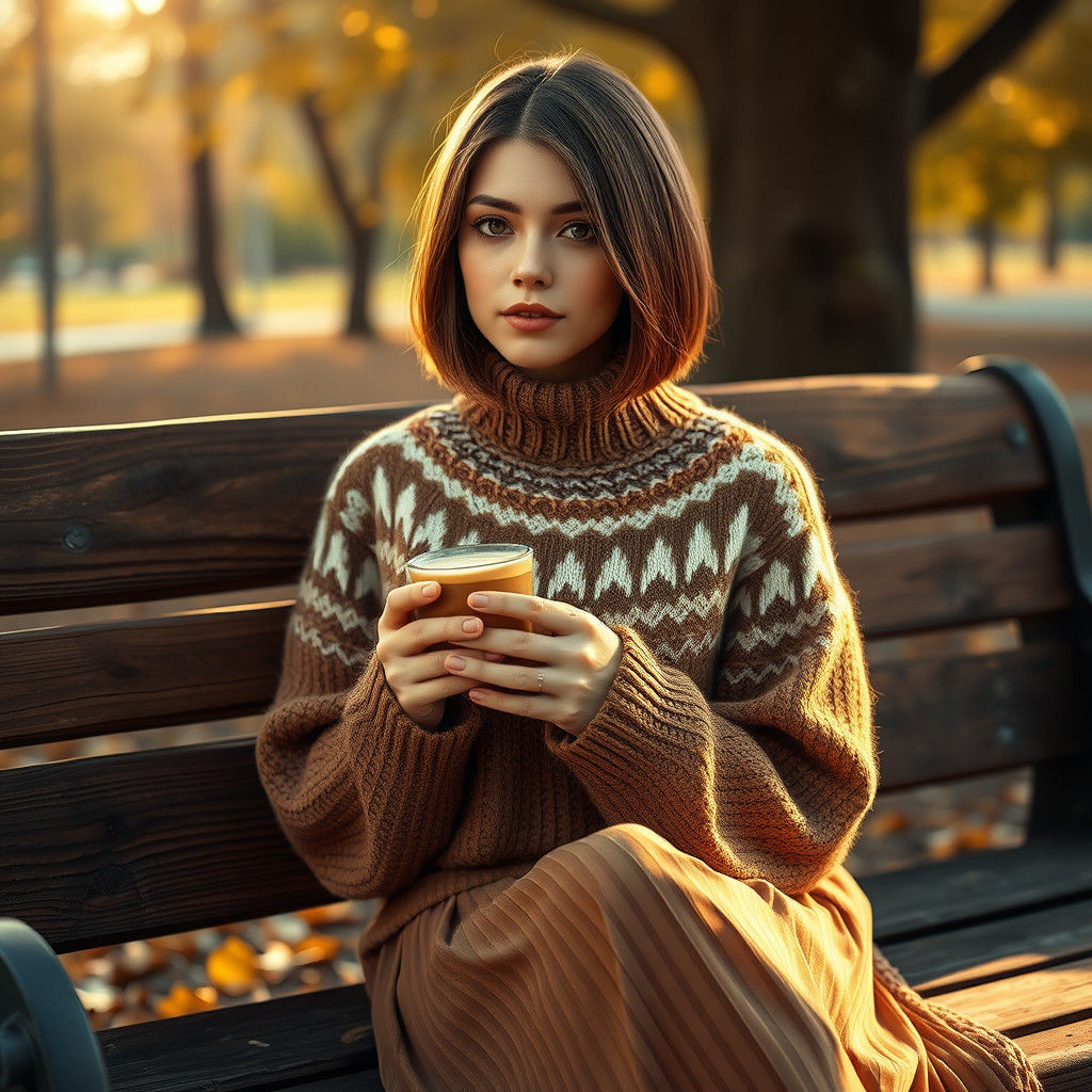 Elegant Woman in Park, Fair Isle Sweater, as Digital Matte P...
