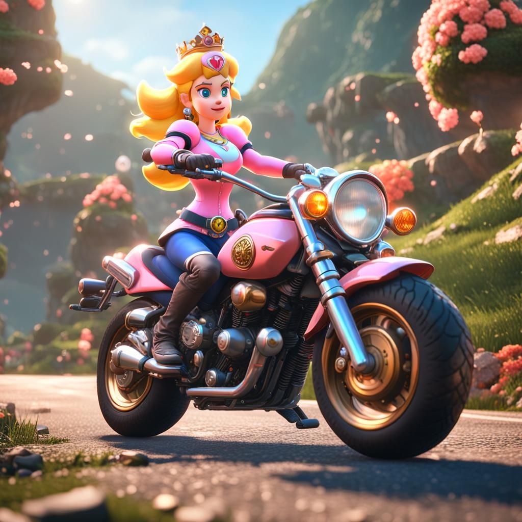 Princess Peach Rides Her Motorcycle: 3D Game Art