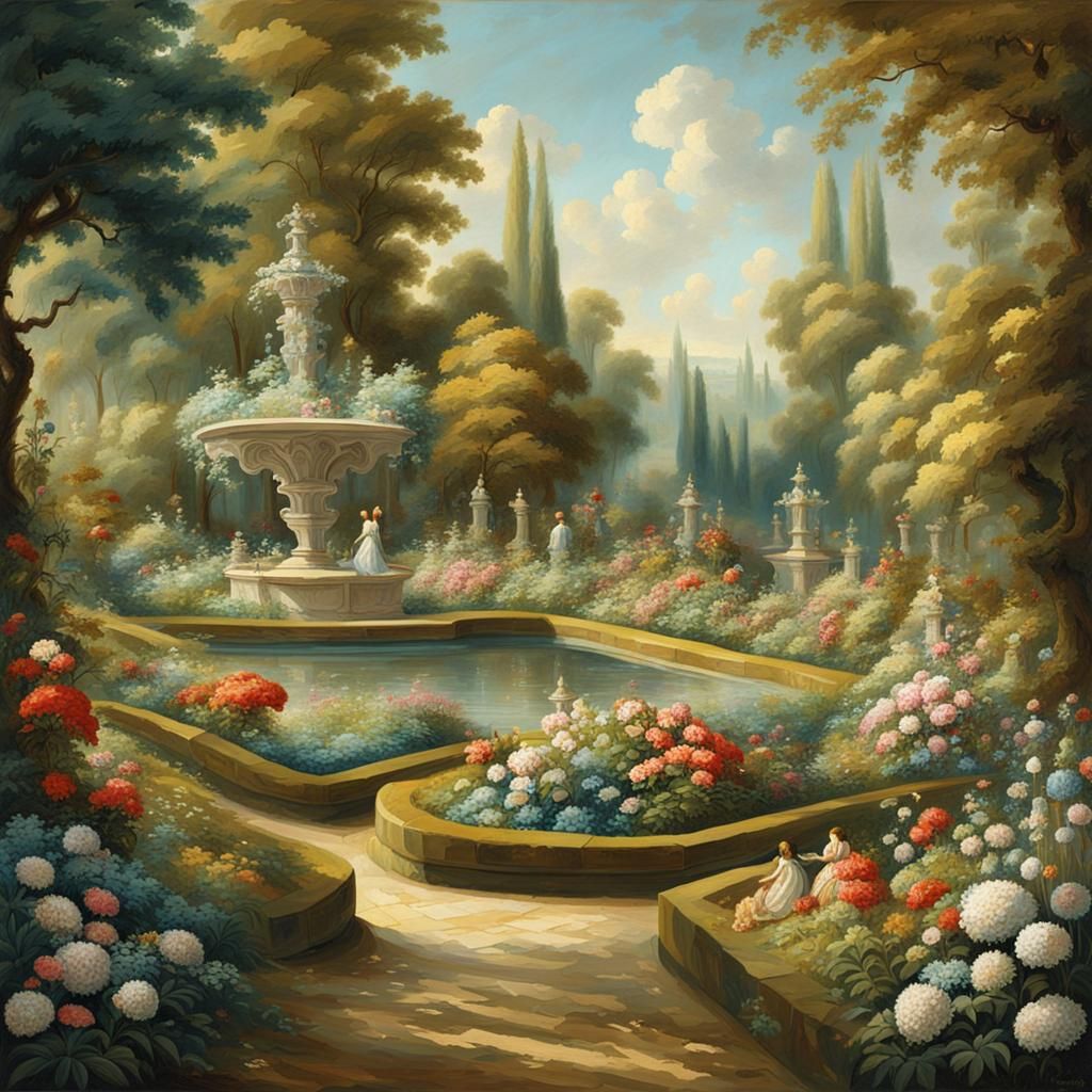 Rococo Garden Painting with Abstract Elements