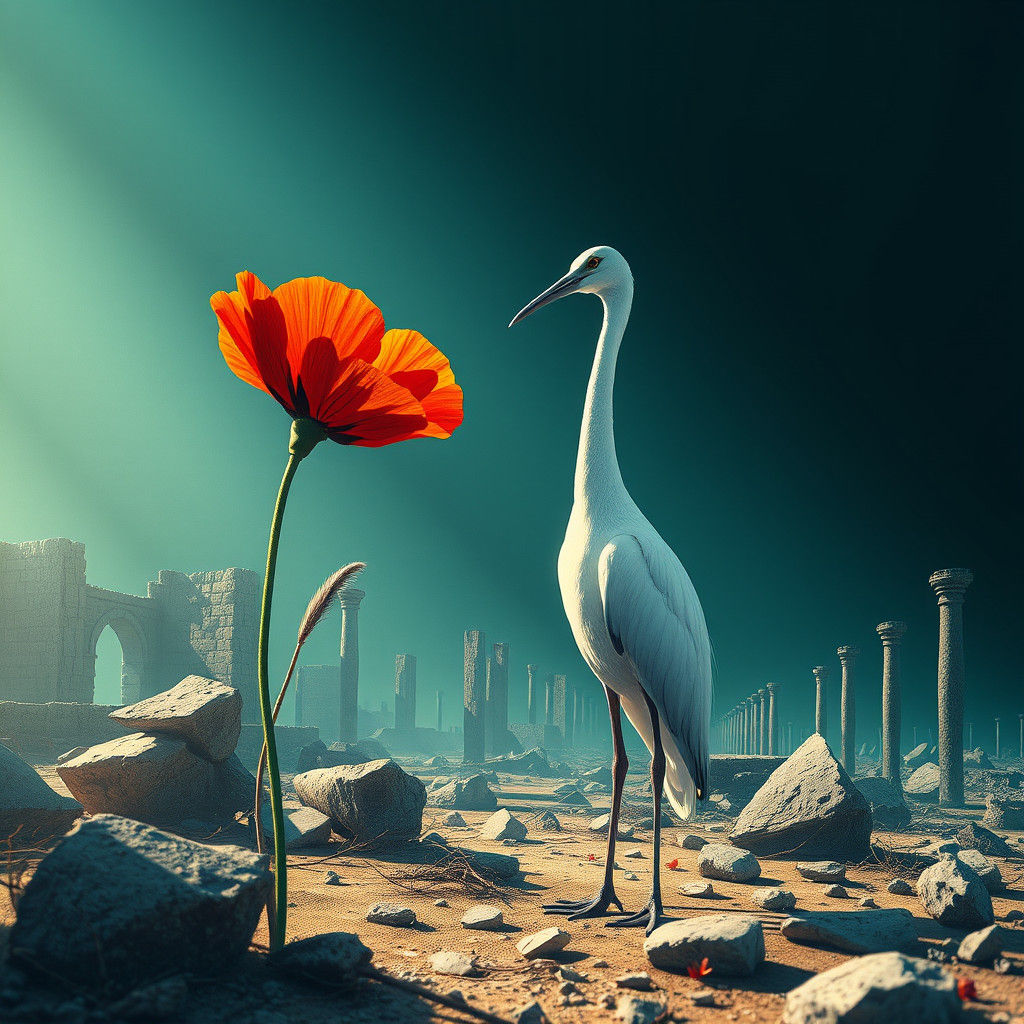 Poignant Poppy and Ibis in Neurographic Ink Style