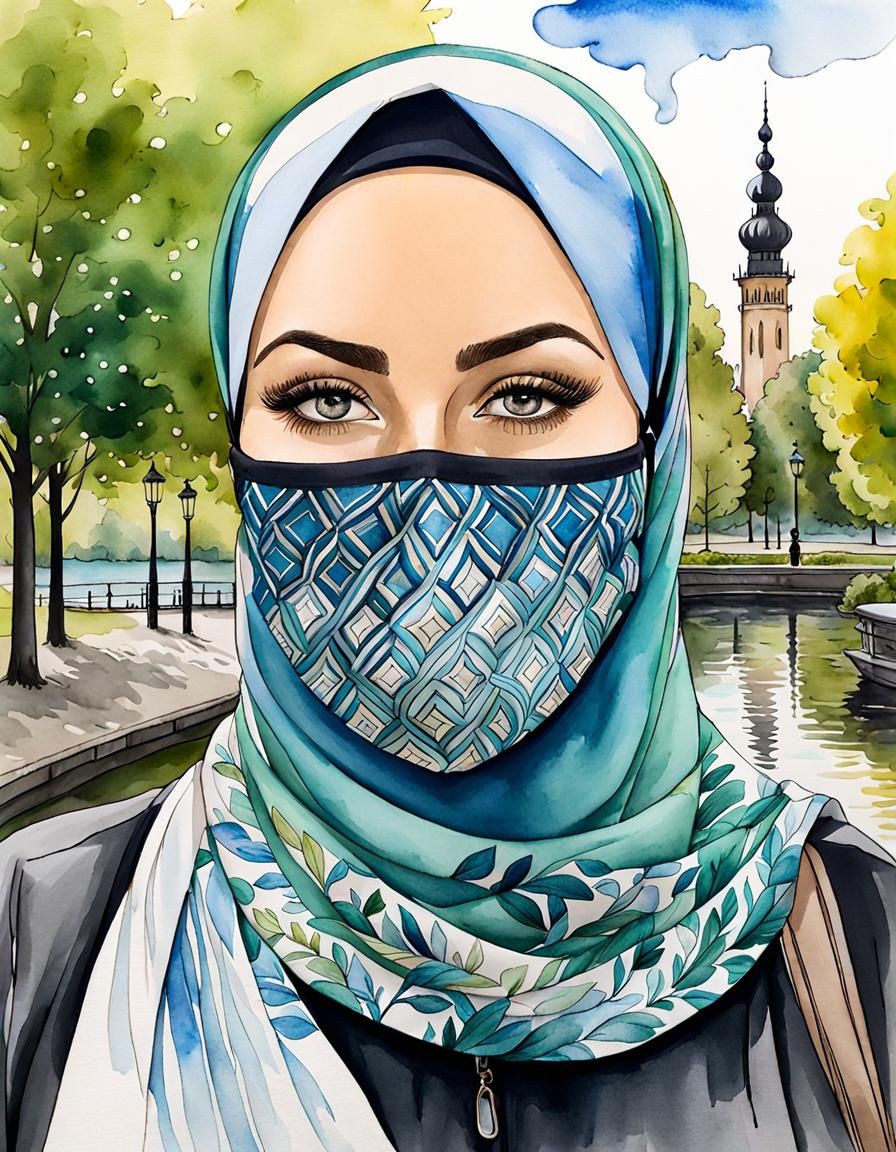 Swedish Woman in Hijab: Watercolor Portrait