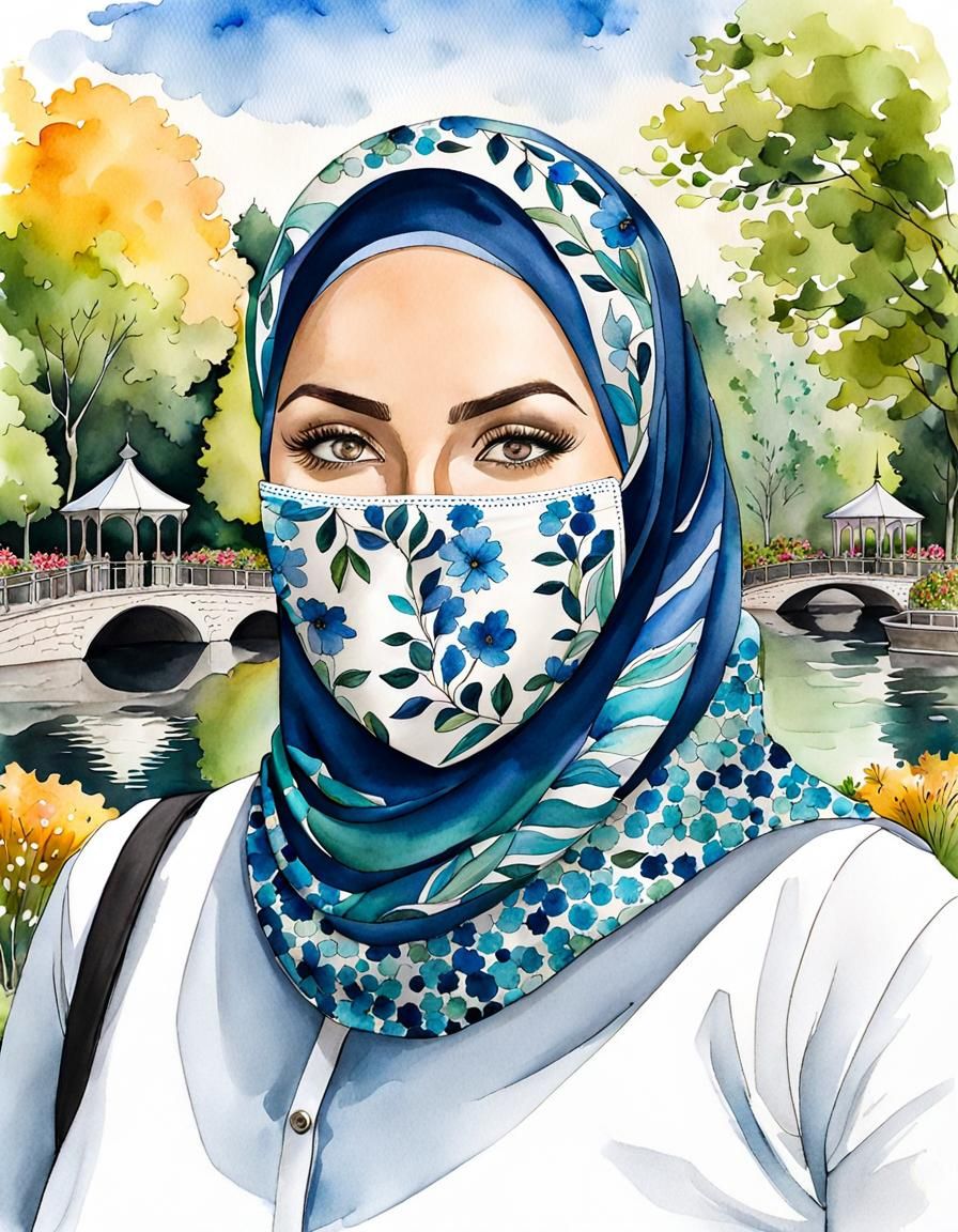 Swedish Woman with Hijab in Watercolor Style