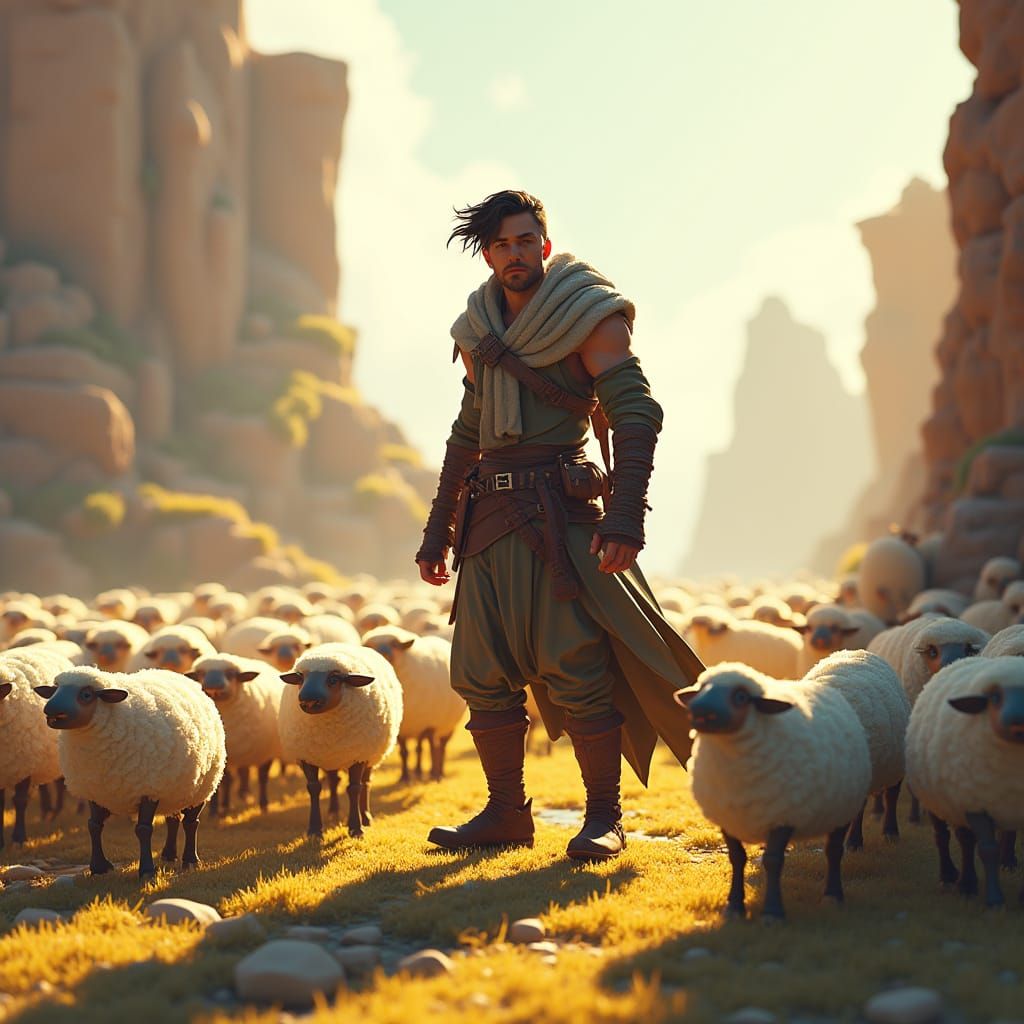 Blocky World Adventurer in Low-Poly Landscape