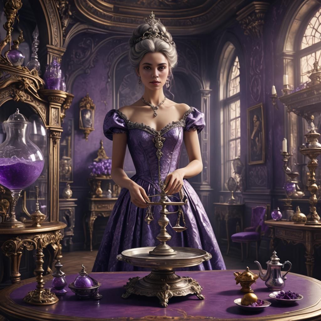 Baroque Princess with Antique Scales in Detailed Painting