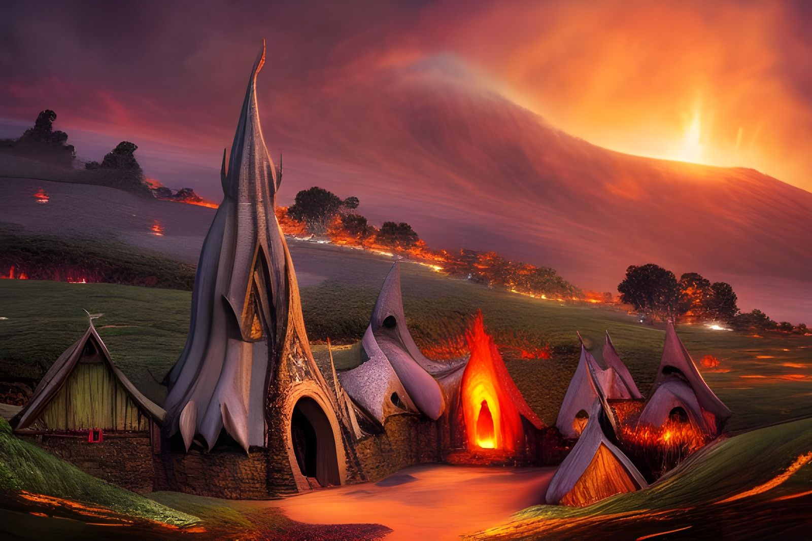 Hobbiton Village on Lava Mountain: Concept Art