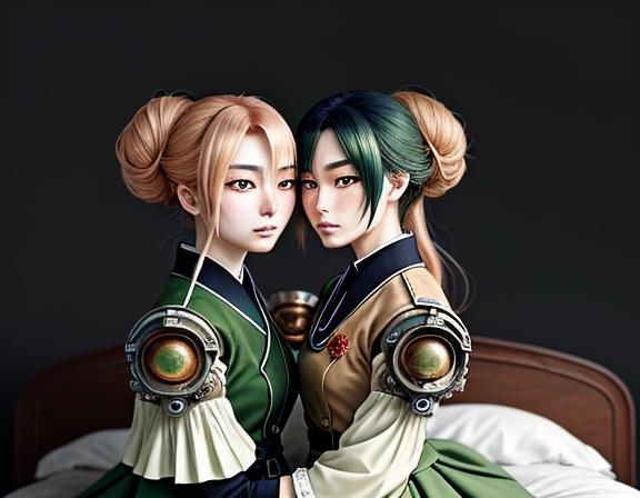 Anime Manga: Twin Kemono Sisters Kissing