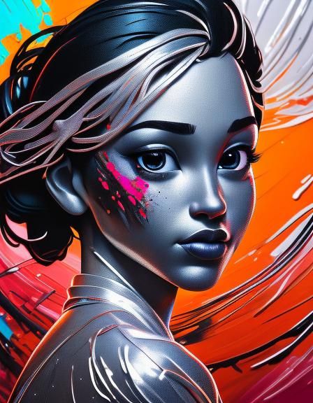 Beautiful Black Silhouette in Silver Portrait with Splashes