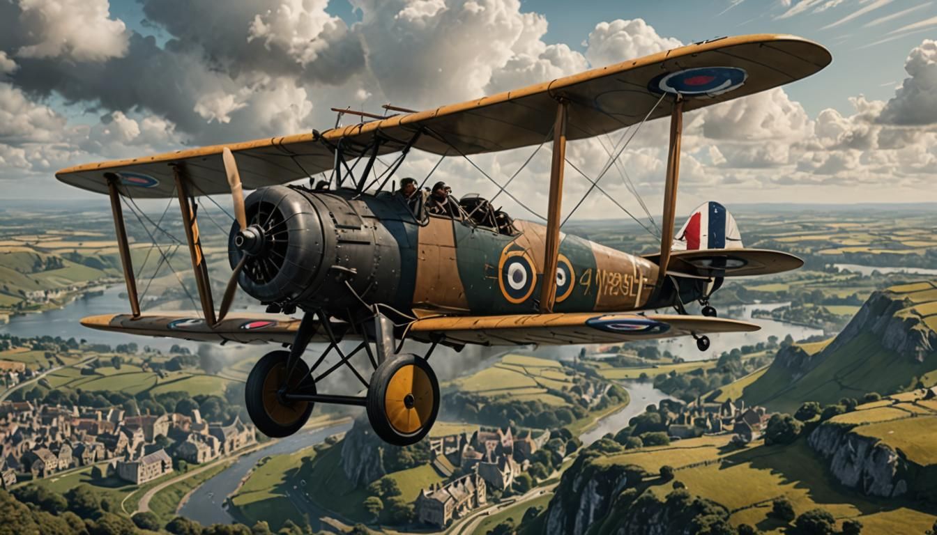 Sopwith Camel Biplane in Detailed Matte Painting Style