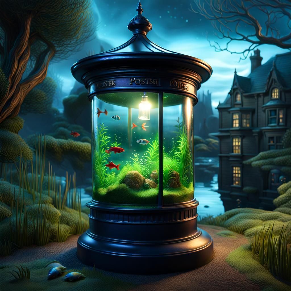 Miniature Microworld Inside Glass Postbox, Detailed Matte Pa...