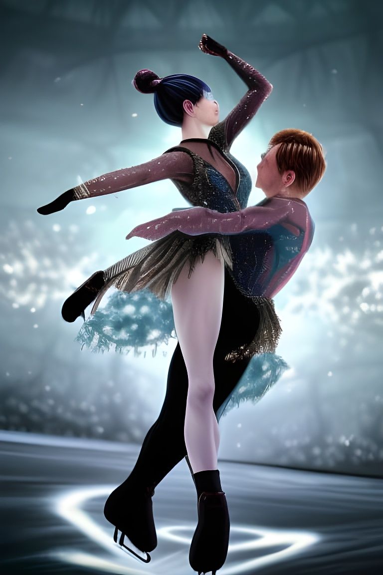 Figure Skaters Kissing on Intricate Ice, Digital Illustratio...