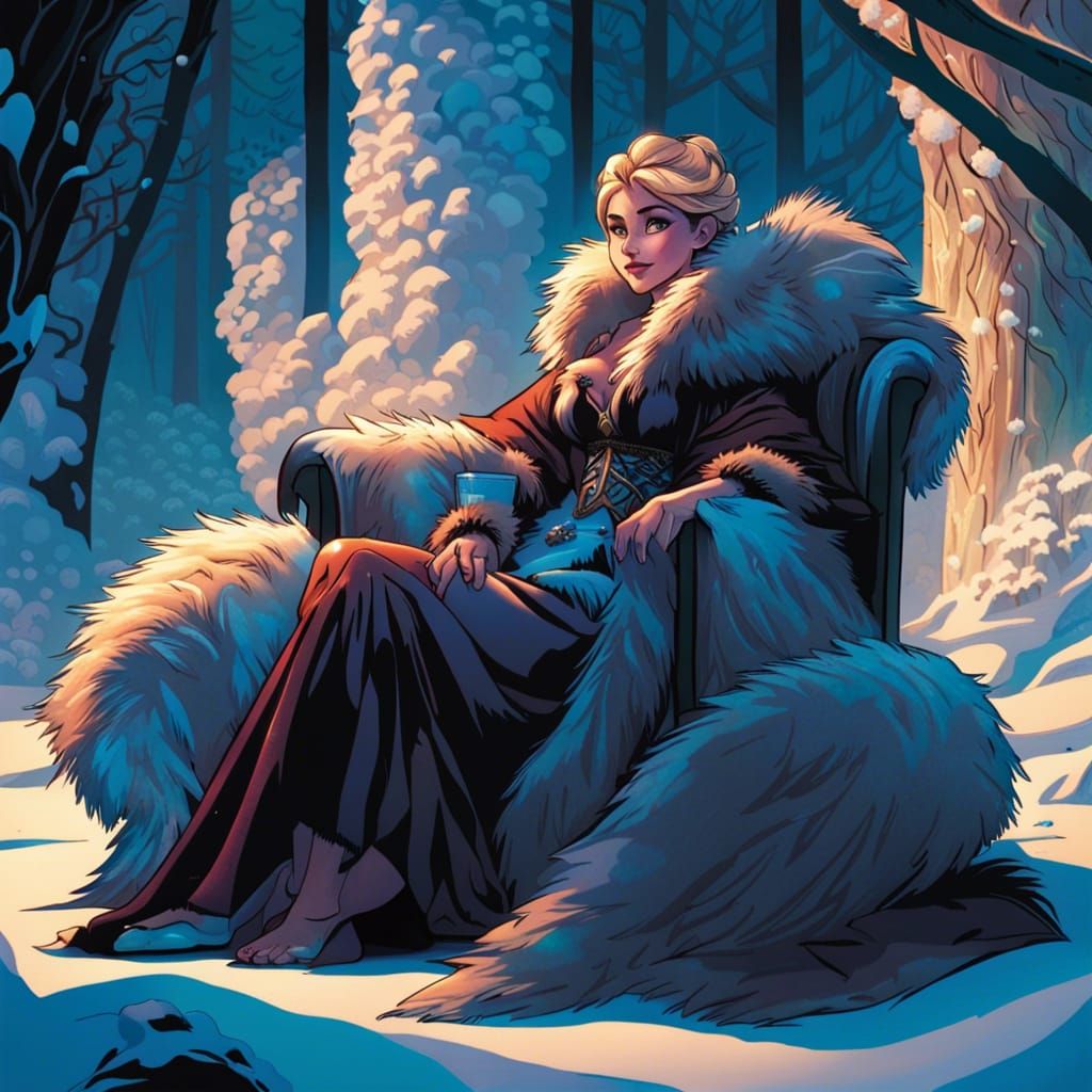 Summer Goddess Anna in Furs on Throne