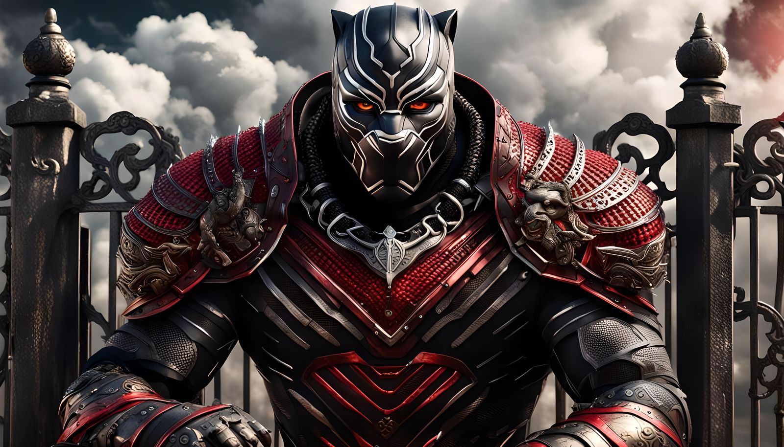 Armored Black Panther Warrior Guarding Hell's Gates