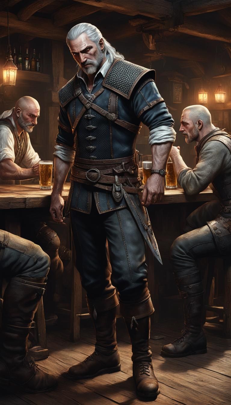 The Witcher in a Tavern: Dark Fantasy Concept Art