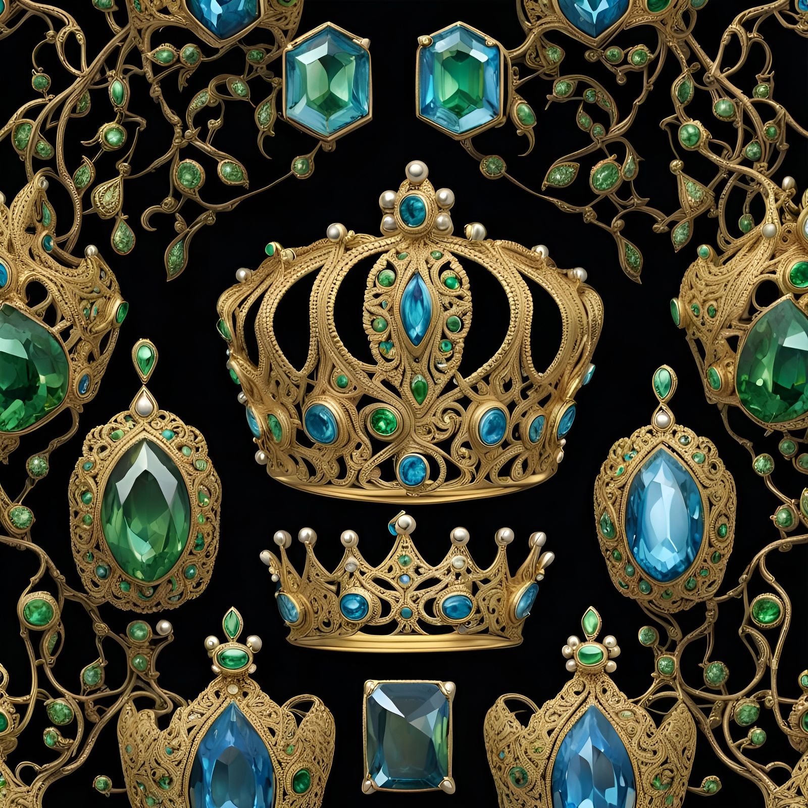 Ornate Gold Crown with Blue and Green Gems