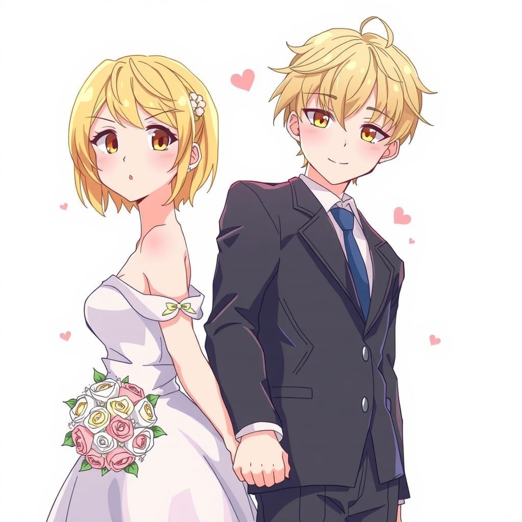 Blonde Woman and Her Groom on Wedding Day