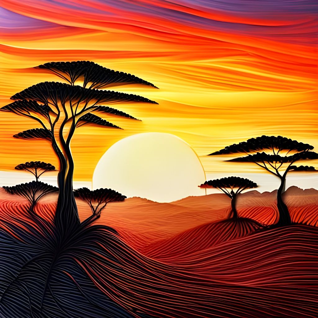 African Savanna Sunset in Paper Quilling Style