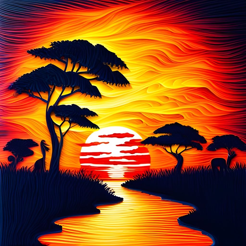 Surreal Papercut Art of African Savanna Sunset