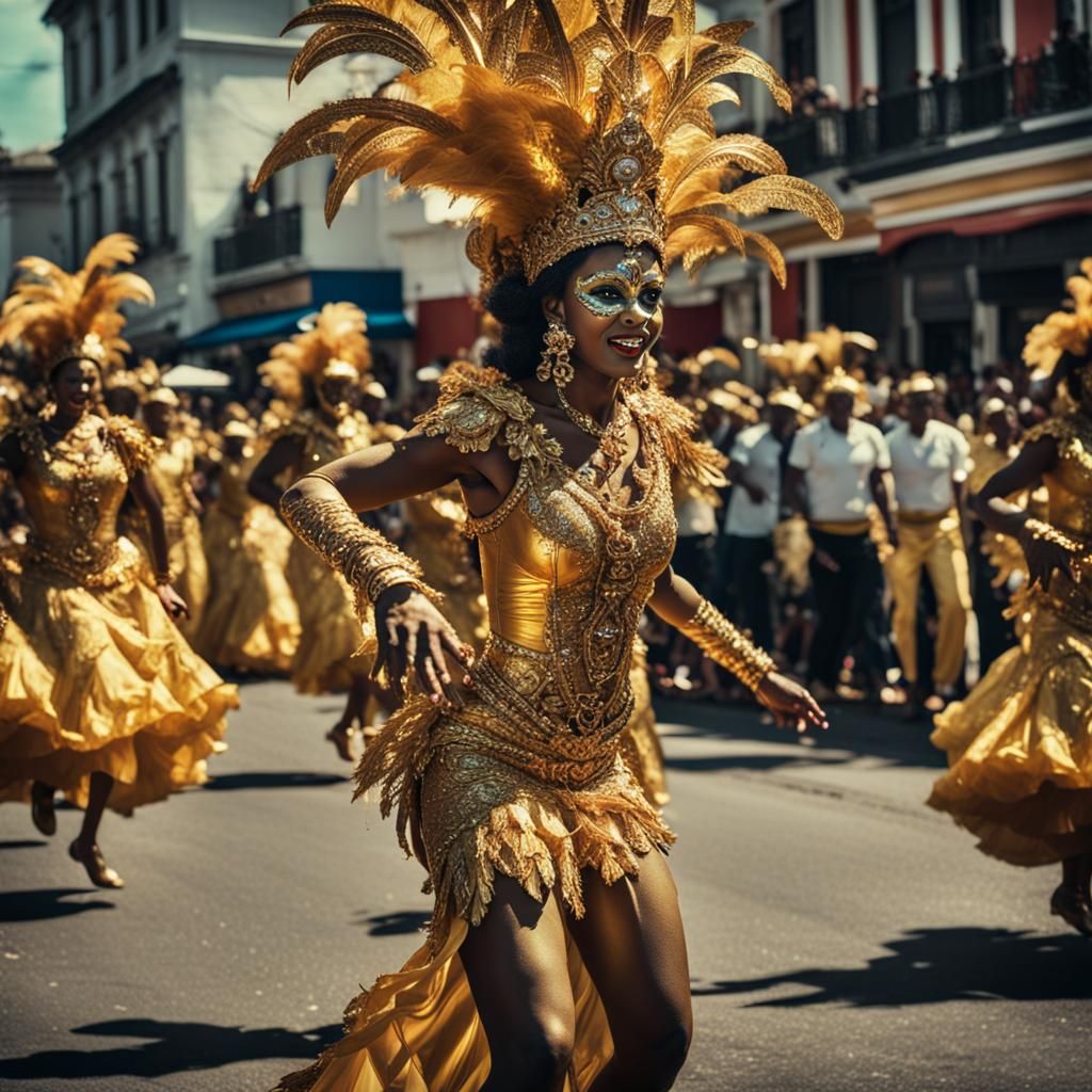 Carnival Dancer in Island Parade, Cinematic Still