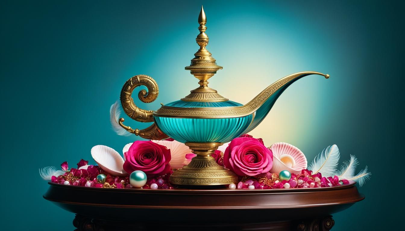 Exquisite Magic Lamp with Genie in Afrofuturism Style