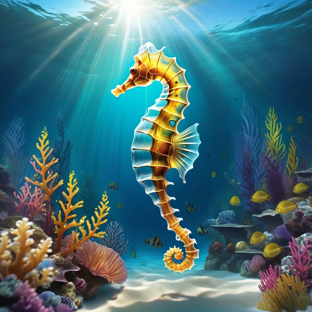 Transparent Seahorse in Natural Ocean Habitat