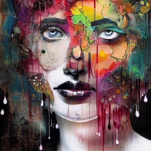 Surreal Mixed Media Portrait with Ink Drips