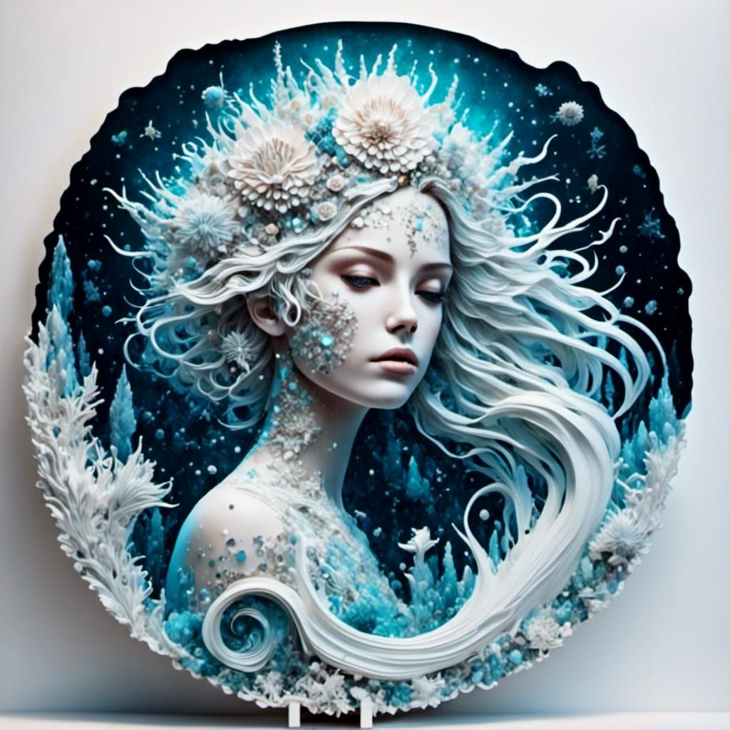 Mermaid with Ocean Friends in Abstract Style