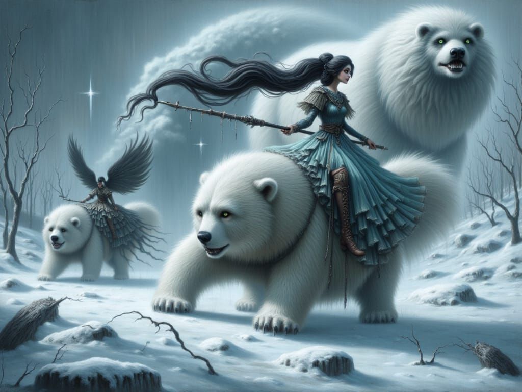 Fairy Warrior on Polar Bear in Icy Battle