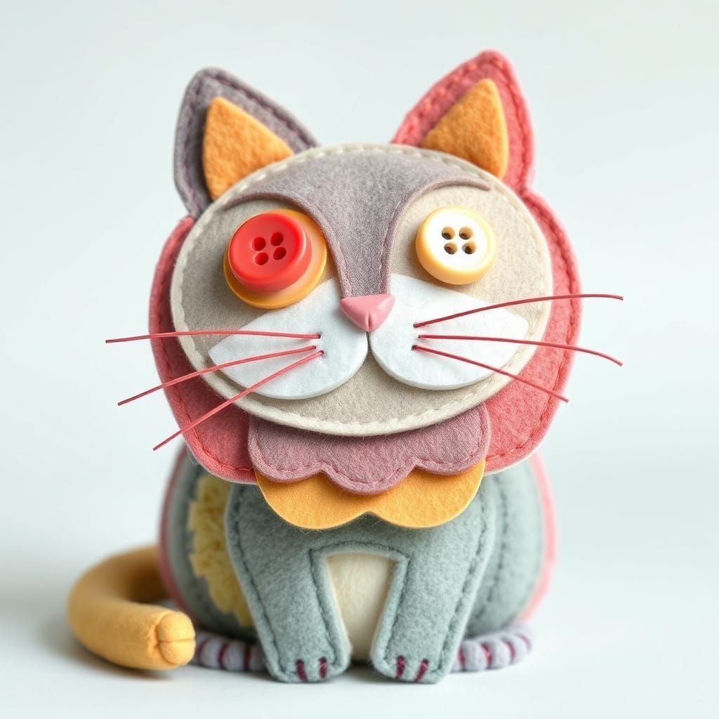 Felt Cat Portrait with Pastel Colors