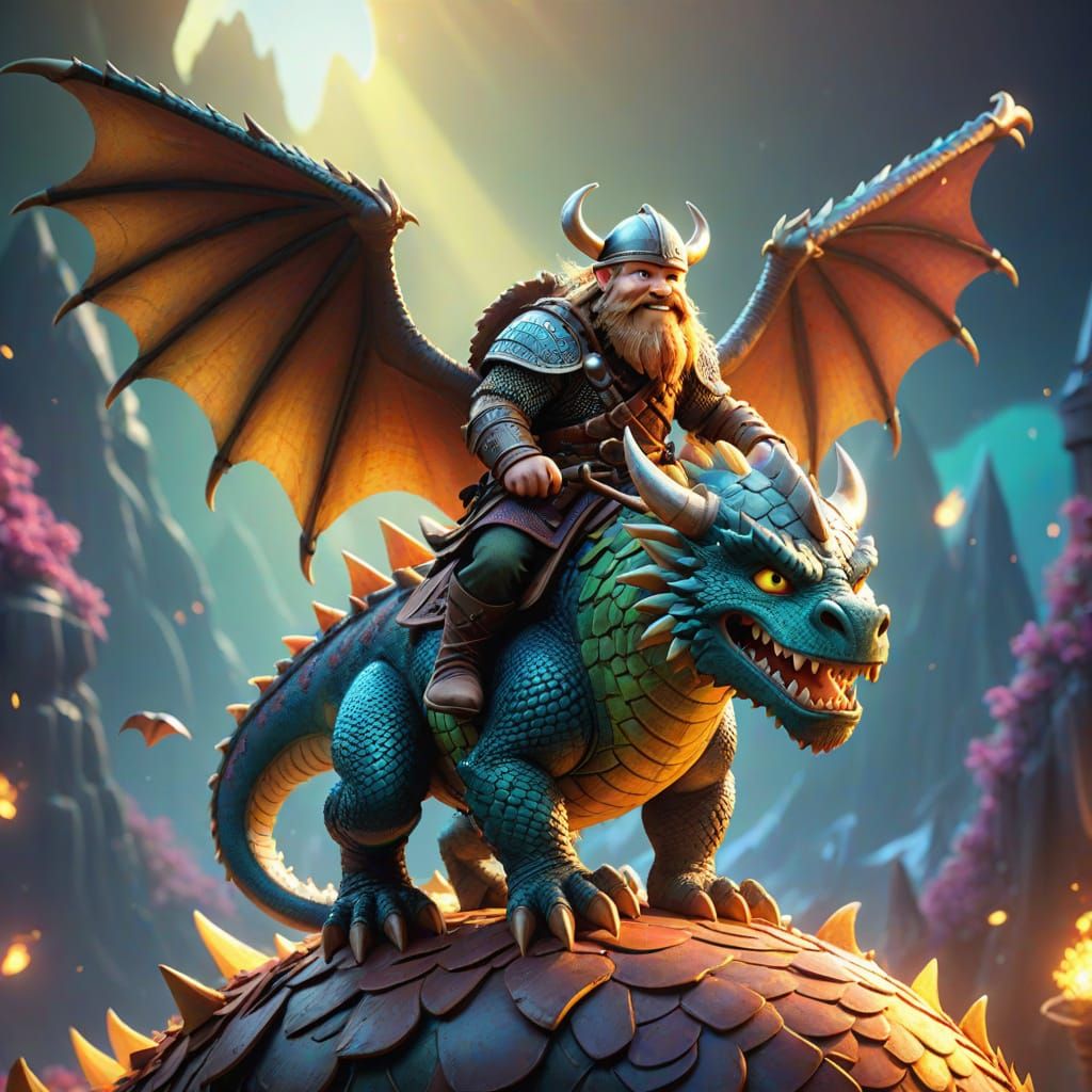 Viking Rides Dragon: Pixar Style Concept Art