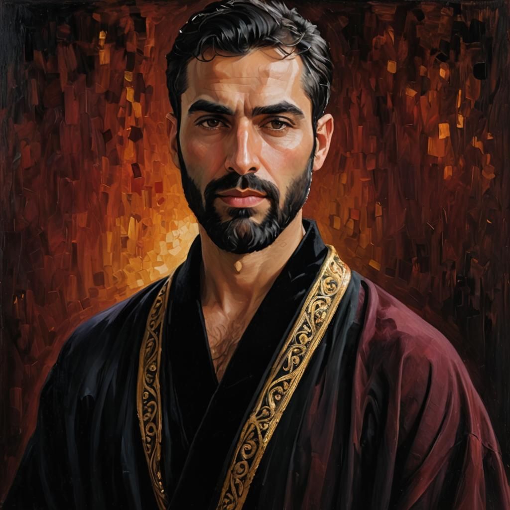 Expressionist Portrait of Handsome Man in Velvet Robe